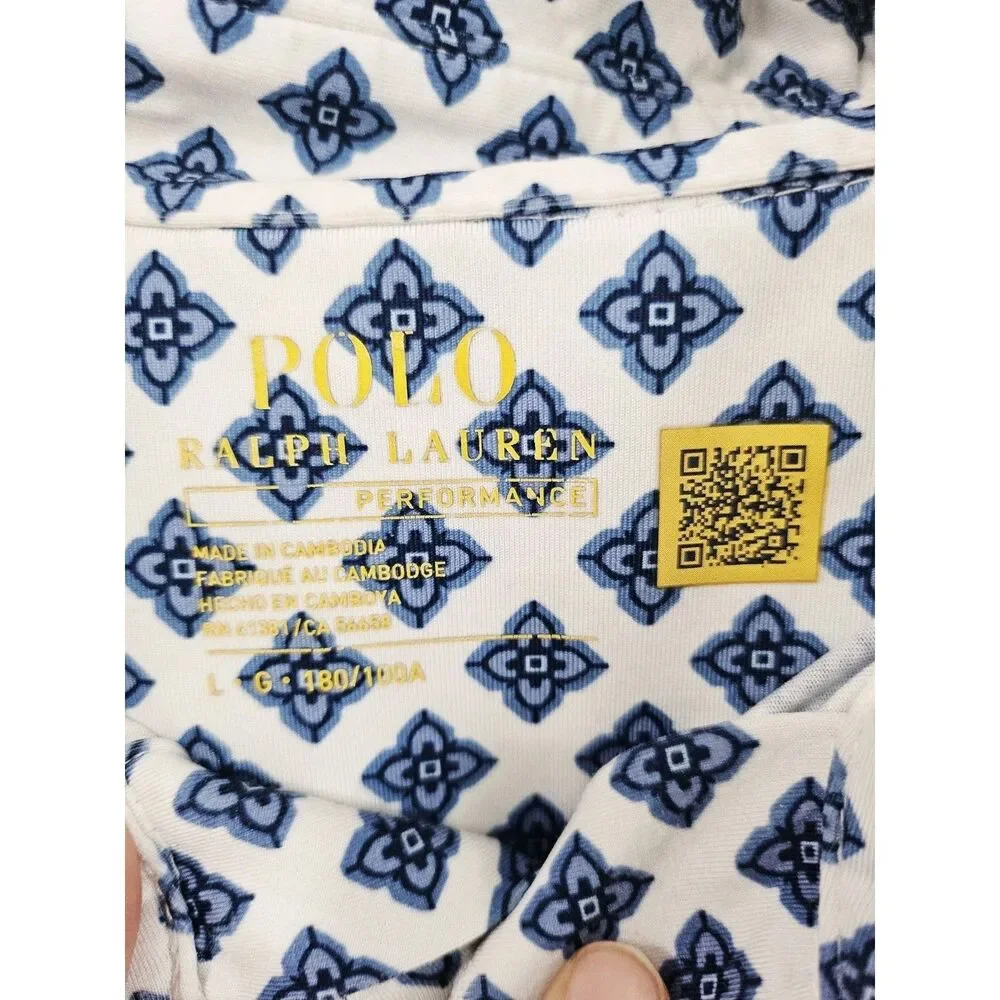 Polo Ralph Lauren Men's Blue/White Geometric Performance Golf Polo Shirt L
